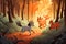 Forest animals fleeing from forest fire