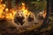 Forest animals fleeing from forest fire