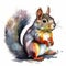 Forest animals, mischievous squirrel, watercolor illustration