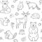Forest animals seamless pattern. Fox Owl Raccoon Beaver Bear Hedgehog Squirrel Fox. Woodland baby animal vector
