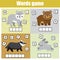 Forest animals. Write missing letters and complete words. Crossword for kids and toddlers. Educational children game