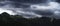 Forest athe top of the Karpaty mountains with small house panorama