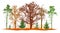 Forest in autumn, silhouettes of bare tree, firs, pine and etc. Vector illustration