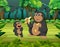 The forest background with two gorilla eating the banana