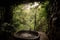 forest bath with view of towering waterfall, surrounded by greenery