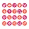 Forest berries colored flat glyph icons - blueberry, cranberry, raspberry, strawberry, cherry, rowan berry blackberry