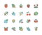 Forest berries colored flat line icons - blueberry, cranberry, raspberry, strawberry, cherry, rowan berry, blackberry