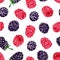 Forest berries, raspberries and blackberries, white background.