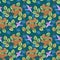 Forest branches and squirrels with bird seamless pattern.