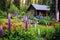 forest cabin with beautiful flower garden