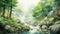 Forest Of China: Manga-style Watercolor River Painting