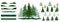 Forest, constructor kit. Silhouettes of beautiful spruce trees, grass, hill. Collection of element for create beautiful forest,