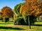 Forest with different types of trees and colors at the beginning of autumn