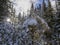 Forest dolomites snow panorama wooden hut val badia armentarola