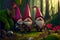 Forest dwarfs in red hats. Fairytale forest with cute gnomes.