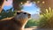 Forest Encounter: Closeup Illustration of a Capybara Amidst Nature\\\'s Serenity