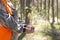 A forest engineer is planting pine seedlings in the forest