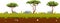 Forest fantasy landscape with tree, grass, stone soil in cartoon style. Tropical warm scene. Ui game background