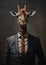Forest Fashion: A Unique Portrait of a Suit-Wearing Giraffe in t