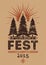 Forest Festival vintage grunge poster. Retro typographic vector illustration.