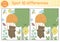 Forest find differences game for children. Preschool activity with bear flying on balloon. Puzzle with cute animal, tree, beehive