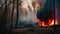 Forest fire in the autumn forest. The concept of natural disaster. forest fire with trees on fire firefighters trying to stop the