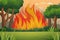 Forest fire blazes amidst lush greenery, a scene of danger