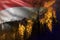 Forest fire natural disaster concept - heavy fire in the woods on Yemen flag background - 3D illustration of nature