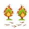 Forest fire. Natural disaster. Woodland problems. Dangerous situation. Careless handling of fire. Tree and flame