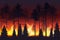 Forest fire realistic silhouette landscape vector illustration.