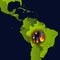 Forest fires banner, fire place on map, disaster in south america news, paper that burns smokes and smolders from fire