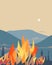 Forest fires disaster mountain trees flat vector illustration