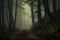 Forest in fog creating a mysterious atmosphere