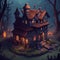 Forest of Frights: Isometric Game Village House at Dusk