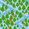 Forest with gifts seamless pattern. Big yellow box with red bow