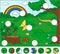 Forest glade with a stub, strawberries, butterfly, trees, rainbow and flowers. Complete the puzzle and find the missing parts