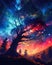 Forest Glowing Tree Sky Background Stars Colors Color Richly Colored Vibrant Scattered Light Avatar Nocturnal Palette Realms