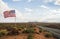 Forest Gump Point with Navajo American flag - Monument Valley scenic panorama on the road - Arizona, AZ