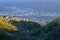 Forest on high hills, Calolziocorte and Garlate lake, Rossino castle in early evening in spring.