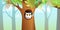 Forest with Hollow Trunk and Owl Kids Cartoon