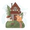 FOREST HOUSE Autumn Fall Fairy Nature Vector Illustration Set