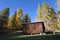 The forest hut on the November sunny days