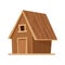 Forest hut, wooden house or cottage in cartoon style isolated on white background. Cabin, country building with roof