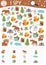 Forest I spy game for kids. Searching and counting activity for preschool children with woodland animals and nature elements.