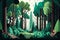 Forest illustration in flat style. Generative AI.