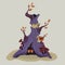 Forest inhabitant. Halloween mystical illustration. Book or game character. Vector illustration of characters. Magic tree. Time