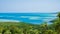 Forest jungle green tree with blue water as background in distance with aerial view in karimun jawa