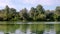 Forest lake scene. Wind blowing. Water ripples. Summer day, sky. No person.