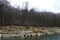 Forest lake shore in Tennessee, layered stones on the shore