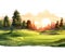 forest landscape and a golf course with a white background.